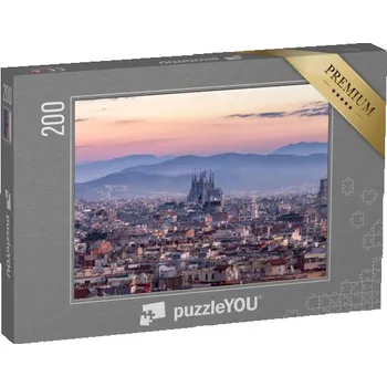 Puzzle puzzle 200 dílků „Panoramatický výhled na chrám Sagrada Família a Barcelonu, Španělsko“
