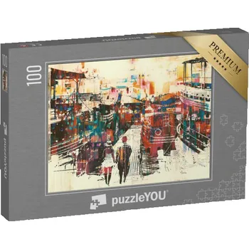 Puzzle puzzle 100 dílků „Zamilovaný pár na přístavním molu, ilustrace“