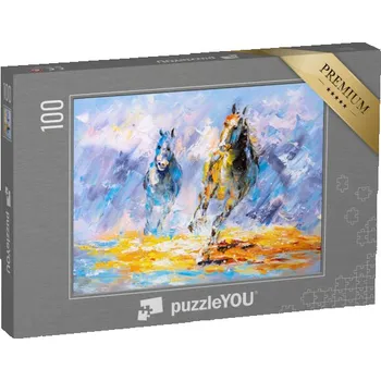 Puzzle puzzle 100 dílků „Běžící kůň, olejomalba“