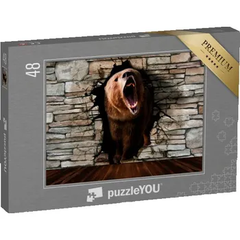 Puzzle puzzle 48 dílků „Digitální umění, řvoucí medvěd prorazí zeď“