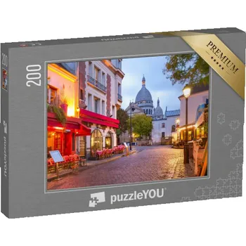 Puzzle puzzle 200 dílků „Náměstí Place du Tertre s kavárenskými stolky a Sacre-Coeur, Paříž, Francie“