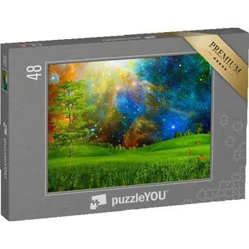 Puzzle puzzle 48 dílků „Pod noční oblohou, abstraktní příroda“
