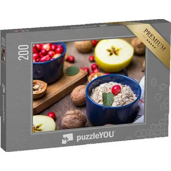 Puzzle puzzle 200 dílků „Zdravá snídaně, ovesné vločky, brusinky, ořechy a jablka“