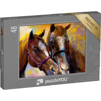Puzzle puzzle 48 dílků „Motiv koně, originální malba pastelem na kartonu“