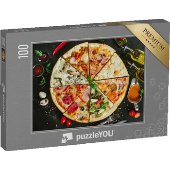 Puzzle puzzle 100 dílků „Různé plátky velké pizzy“
