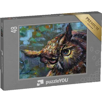 Puzzle puzzle 48 dílků „Sova, olejomalba“