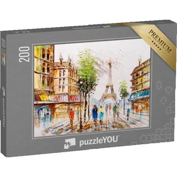 Puzzle puzzle 200 dílků „Olejomalba pohledu na ulici v Paříži, Francie“
