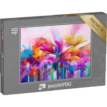 Puzzle puzzle 48 dílků „Abstraktní jarní květina malovaná tahy štětce na plátně“