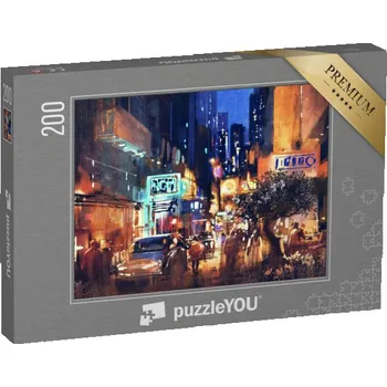 Puzzle puzzle 200 dílků „Barevný obraz noční ulice“