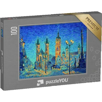 Puzzle puzzle 100 dílků „Staroměstské náměstí večer, olejomalba v impresionistickém stylu“