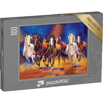 Puzzle puzzle 100 dílků „Sedm koní, malba“