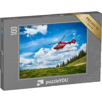 Puzzle puzzle 100 dílků „Vzlet vrtulníku v horách“