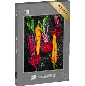 Puzzle puzzle 100 dílků „Syrová zelenina na plechu připravená k pečení“
