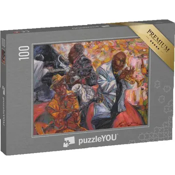 Puzzle puzzle 100 dílků „Jazzový zpěvák, jazzový klub, jazzová kapela jako olejomalba“