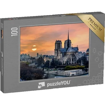 Puzzle puzzle 100 dílků „Katedrála Notre Dame de Paris při západu slunce, Paříž, Francie“
