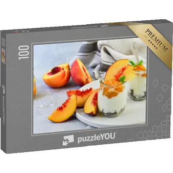 Puzzle puzzle 100 dílků „Lákavý dezert parfait s čokoládou a broskvovou marmeládou“