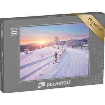 Puzzle puzzle 100 dílků „Západ slunce v zimní říši divů“