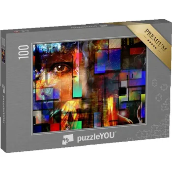 Puzzle puzzle 100 dílků „Tvář, abstraktní, digitální umění“