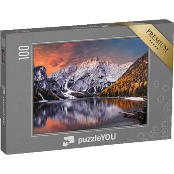 Puzzle puzzle 100 dílků „Ranní scéna u jezera Braies, Dolomity, Itálie“