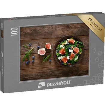 Puzzle puzzle 100 dílků „Fíkový salát s kozím sýrem, borůvkami, vlašskými ořechy a rukolou“