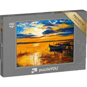 Puzzle puzzle 48 dílků „Původní olejomalba lodí a moře“