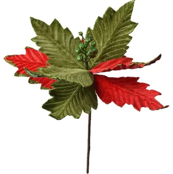 Vánoční dekorace Dekorace zápich červeno-zelená květina vánoční hvězda Poinsettia - Ø 26*28 cm
