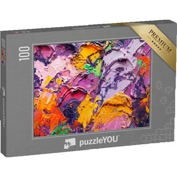 Puzzle puzzle 100 dílků „Abstraktní olejomalba na plátně, tahy štětcem a fragmenty uměleckého díla“