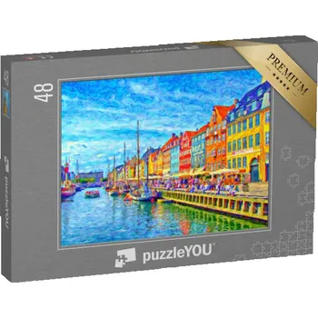 Puzzle puzzle 48 dílků „Malba Nyhavnu, Dánsko“