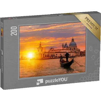 Puzzle puzzle 200 dílků „Gondoliér s gondolou na kanále, Benátky, Itálie“