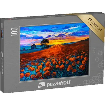 Puzzle puzzle 100 dílků „Pole máků, olejomalba na plátně“