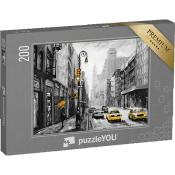 Puzzle puzzle 200 dílků „Pohled na ulici v New Yorku, olejomalba“