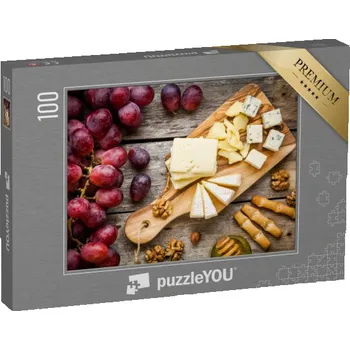 Puzzle puzzle 100 dílků „Sýrový talíř s chlebem a hrozny“