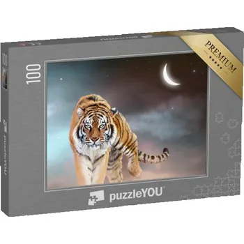 Puzzle puzzle 100 dílků „Majestátní fantasy tygr pod magickou noční oblohou“