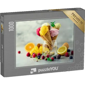 Puzzle puzzle „Barevné kopečky zmrzliny v oplatkových kornoutech“