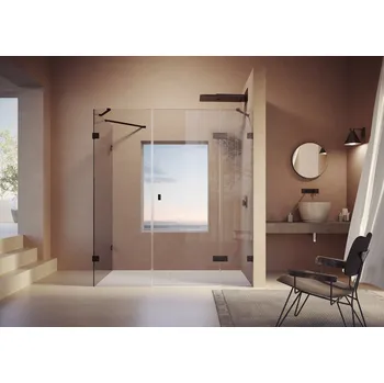 Hüppe Solva Pro bezrám Křídlové dveře s pevným segmentem, protisegmentem a boční stěnou na míru