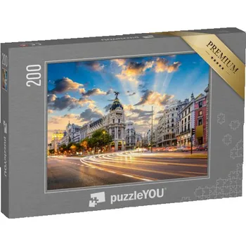 Puzzle puzzle 200 dílků „Madrid s ulicemi Calle de Alcala a Gran Via, Španělsko“