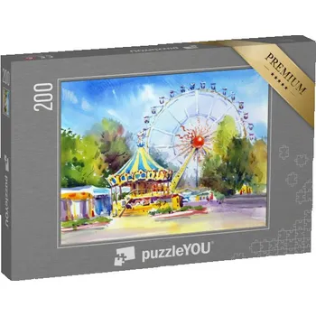 Puzzle puzzle 200 dílků „Zábavní park, kolotoč, atrakce, ruské kolo, náčrtek“
