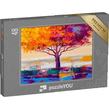 Puzzle puzzle 48 dílků „Krajina, barevný strom, olejomalba“