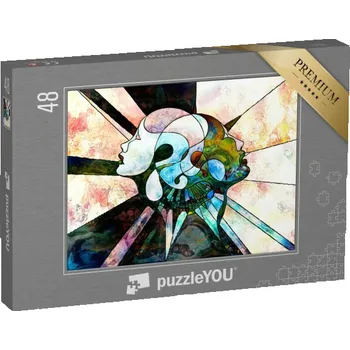 Puzzle puzzle 48 dílků „Interakce mezi lidmi, abstraktní vzory a tvary“