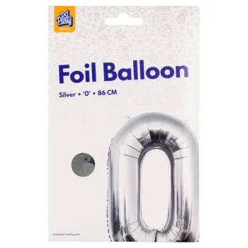 Balónek PD Party Fóliový balónek č. 0 stříbrná, 86 cm
