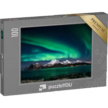 Puzzle puzzle 100 dílků „Lofoty v zimě, krásná polární záře“