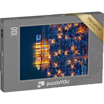Puzzle puzzle 100 dílků „Kontejnerová nákladní loď v přístavu Victoria, Hongkong“