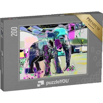 Puzzle puzzle 200 dílků „Sloni, digitální malba“