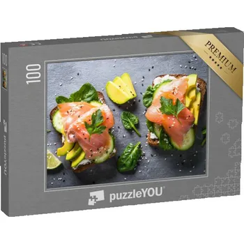 Puzzle puzzle 100 dílků „Otevřený sendvič s lososem, špenátem a avokádem“