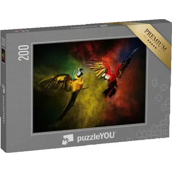 Puzzle puzzle 200 dílků „Dva papoušci bojují proti výbuchu barevného prášku“