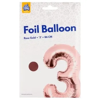 Balónek PD Party Fóliový balónek č. 3 zlatá růžová, 86 cm