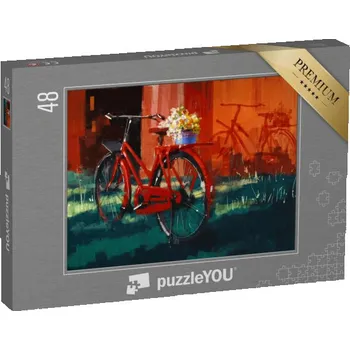 Puzzle puzzle 48 dílků „Obraz starého kola s kbelíkem krásných květin“