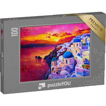 Puzzle puzzle 100 dílků „Západ slunce nad ostrovem, olejomalba“