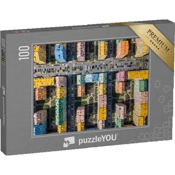 Puzzle puzzle 100 dílků „Barevné domy ve čtvrti Comfort Town, Kyjev, Ukrajina“
