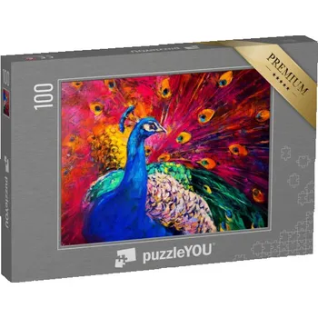 Puzzle puzzle 100 dílků „Pestrobarevný páv, olejomalba“